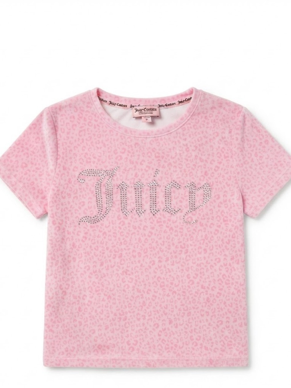 Juicy Couture Velour Pink Rhinestone 'Juicy' Leopard Tee